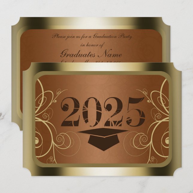 Studentfesten Brown och Guld Ram Inbjudningar (Fram/baksida)