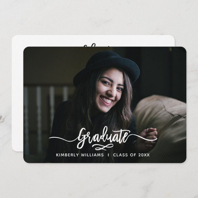 Studentfesten Brusted Modern Script Inbjudningar (Fram/baksida)