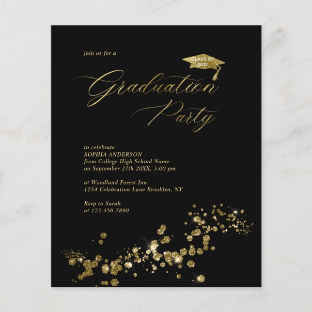 Studentfesten Budget Black Guld Dust Confetti (Framsida)