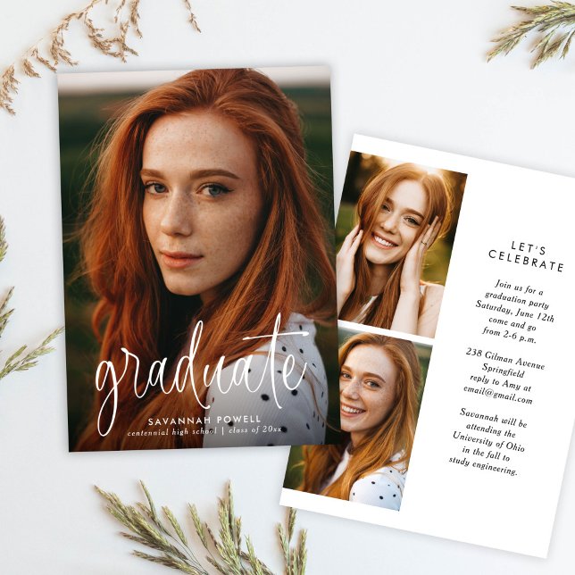 Studentfesten Budget Modern Calligraphy Photo Inbjudningar (Skapare uppladdad)