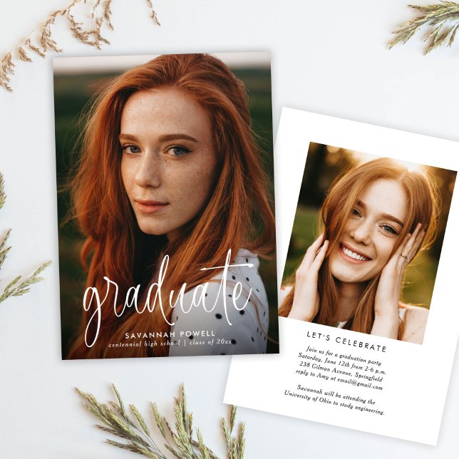 Studentfesten Budget Modern Calligraphy Photo Inbjudningar (Skapare uppladdad)