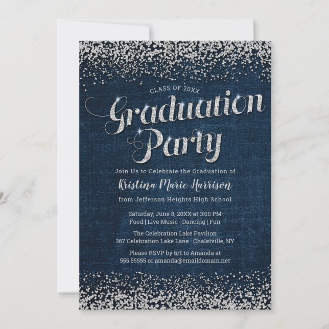 Studentfesten chic Denim och Diamoner Inbjudningar (Framsida)