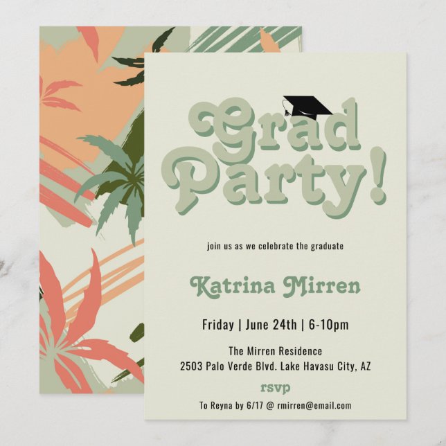 Studentfesten Coola Retro Inbjudningar (Fram/baksida)