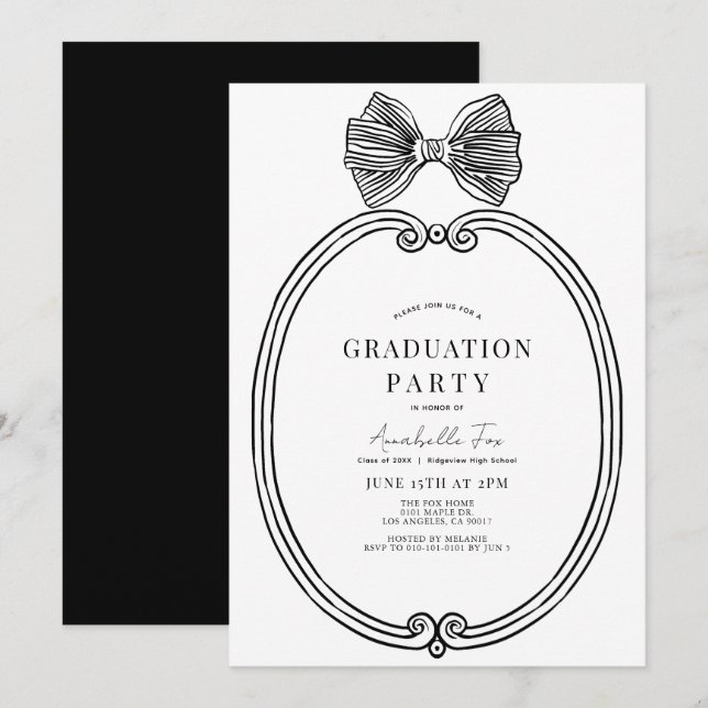 Studentfesten Coquette Black Bow/Ribbon Ram Inbjudningar (Fram/baksida)