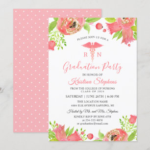 Studentfesten Coral Rosa Flowers Nursing School  Inbjudningar