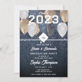 Studentfesten Denim Diamonds Balloons Sparkles Inbjudningar
