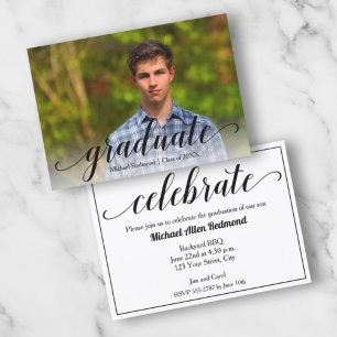 Studentfesten elegant Black Script Photo Inbjudningar