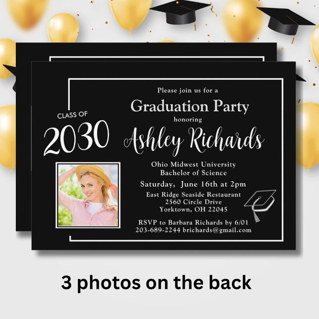 Studentfesten elegant Black White 4 Photos Inbjudningar (Skapare uppladdad)