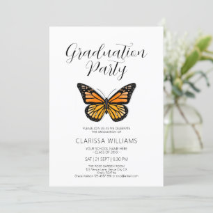 Studentfesten elegant Butterfly Black & White Inbjudningar