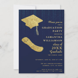 Studentfesten elegant Navy Blue och Guld Inbjudningar