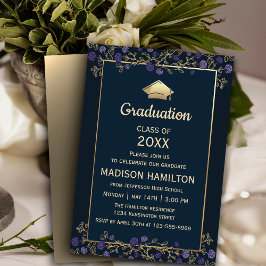 Studentfesten elegant Navy Blue och Guld Inbjudningar