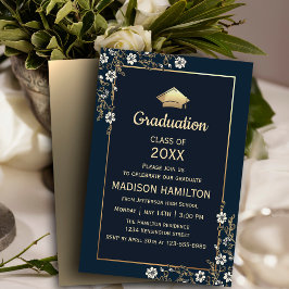 Studentfesten elegant Navy Blue och Guld Inbjudningar