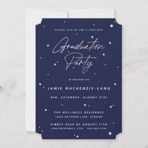 Studentfesten elegant Navy Script och Stars Inbjudningar
