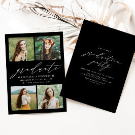 Studentfesten elegant Script Black 4 Photo Inbjudningar