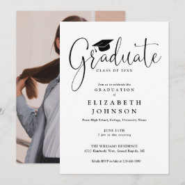 Studentfesten elegant Script Photo Inbjudningar