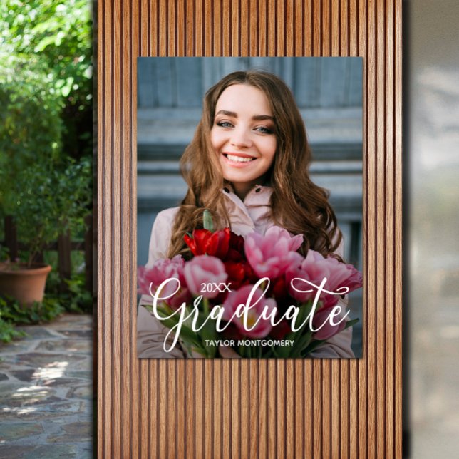 Studentfesten elegant Script Photo Poster (Elegant Script Photo Graduation Party Poster - PRINTED and/or INSTANT DOWNLOAD)