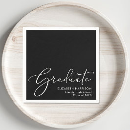 Studentfesten elegant White Script Black Pappersservett