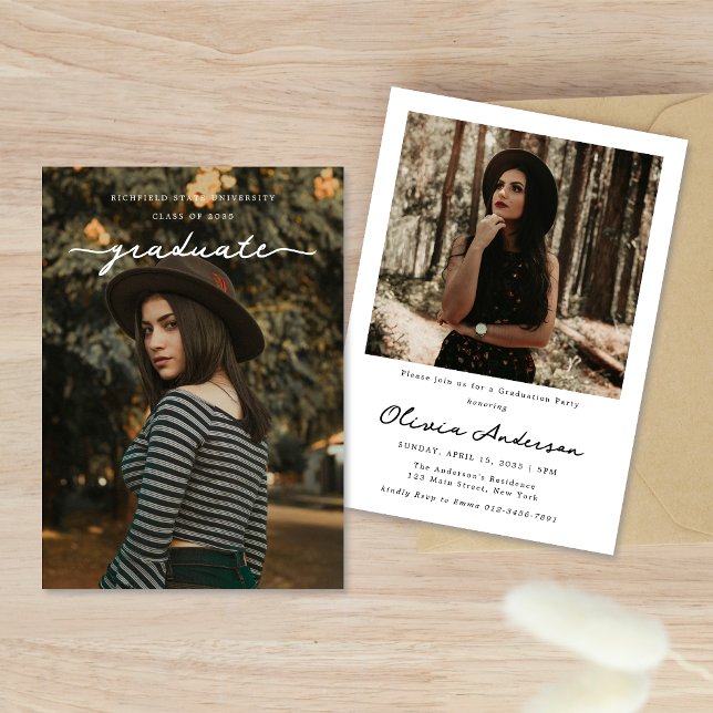 Studentfesten Fintvätt med vitt skript i chic Inbjudningar (Skapare uppladdad)