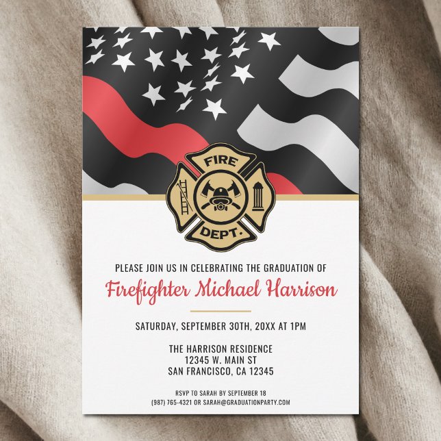 Studentfesten Fireman Firefighter Fire Academy Inbjudningar (Fireman Firefighter Fire Academy Graduation Party Invitation)