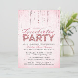 Studentfesten för Girly Rosa Chic Glitter Gems Inbjudningar