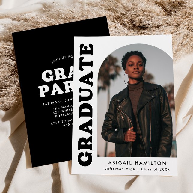 Studentfesten Förskjutningsbåge vitt och svart fot Inbjudningar (Skapare uppladdad)