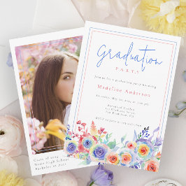 Studentfesten Foto på Blommigt med färglöst vatten Inbjudningar