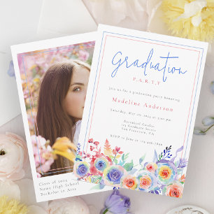 Studentfesten Foto på Blommigt med färglöst vatten Inbjudningar