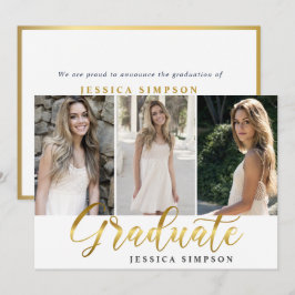 Studentfesten Golden White Modern 3 PHOTO Inbjudningar