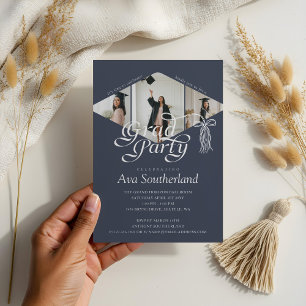Studentfesten Grad Cap Bow Tassel Photo Collage Inbjudningar