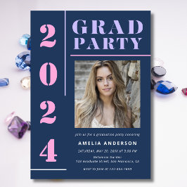 Studentfesten Grad Modern Bold Blue Photo Inbjudningar