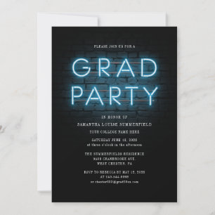 Studentfesten Grad Photo Blue Neon Sign Inbjudningar
