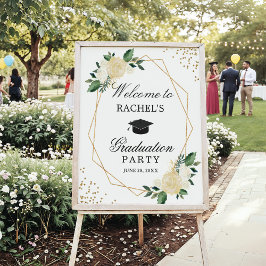 Studentfesten Grey Guld Blommigt Välkommen Poster