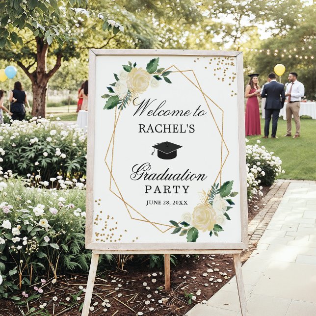 Studentfesten Grey Guld Blommigt Välkommen Poster (Skapare uppladdad)