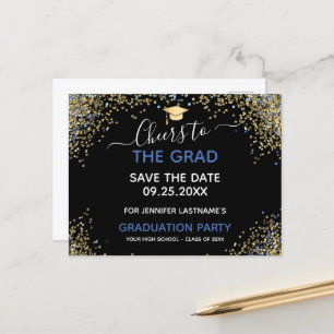 Studentfesten Guld Glitter Spara datum Vykort