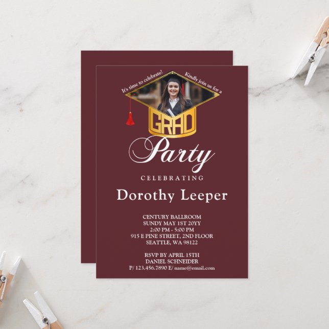 Studentfesten guld Grad Cap & Photo Inbjudningar (Fram/Back In Situ)