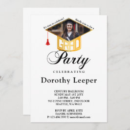 Studentfesten guld Grad Cap & Photo Inbjudningar