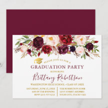 Studentfesten Guld i Watercolor Burgundy Blommigt