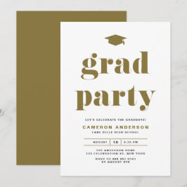 Studentfesten guld Retro Fold Typography Inbjudningar