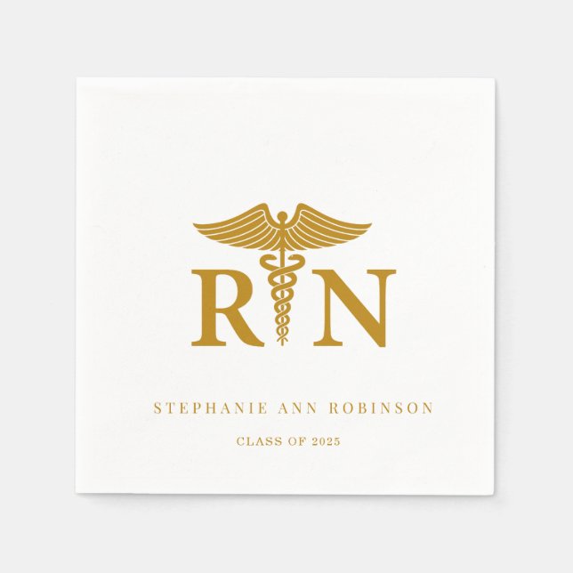 Studentfesten guld Script 2025 Nurse Pappersservett (Framsidan)