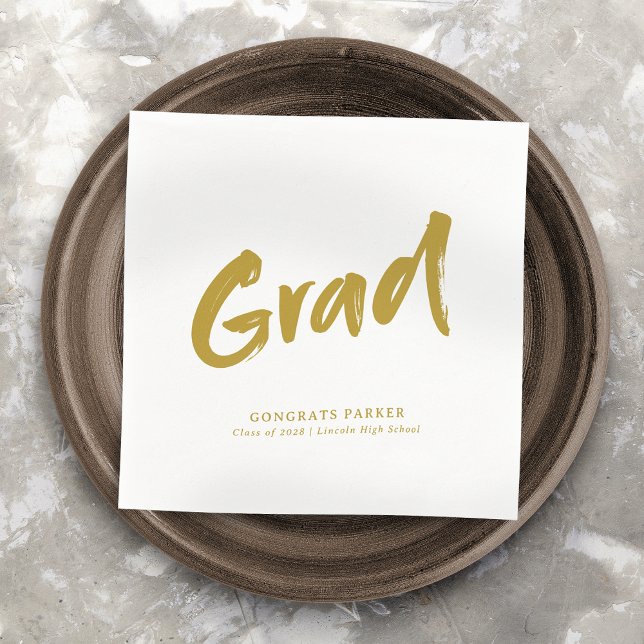 Studentfesten Guld Simple Modern Push Script Pappersservett (Gold Simple Modern Brush Script Graduation Party Napkins)