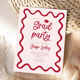 Studentfesten Hand plockade Squiggly Line Red Inbjudningar