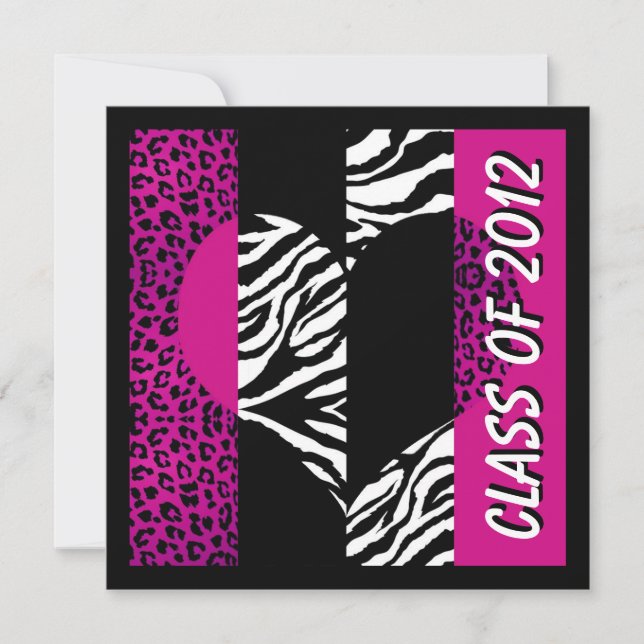 Studentfesten Leopard Zebra tryck Shock rosa Inbjudningar (Framsida)