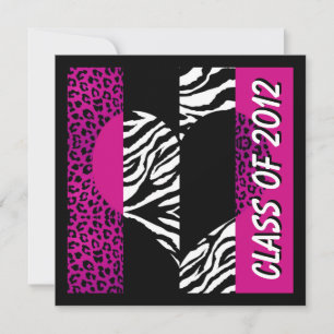 Studentfesten Leopard Zebra tryck Shock rosa Inbjudningar