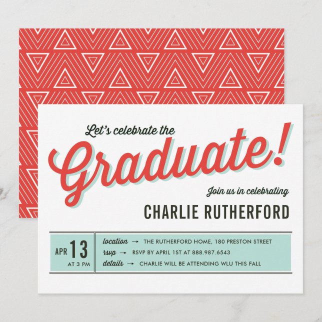 Studentfesten middag med inspirerad retro-typograf inbjudningar (Fram/baksida)