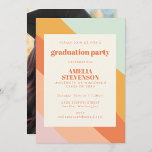 Studentfesten Mint Peach Retro Rand Photo Inbjudningar