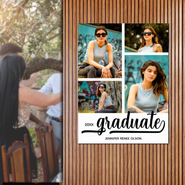 Studentfesten Modern 4 foton Poster (Modern 4 photo graduation party poster - PRINTED and/or INSTANT DOWNLOAD)