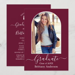 Studentfesten Modern Arch Calligraphy Burgundy Inbjudningar