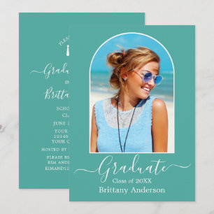 Studentfesten Modern Arch Calligraphy Teal Inbjudningar