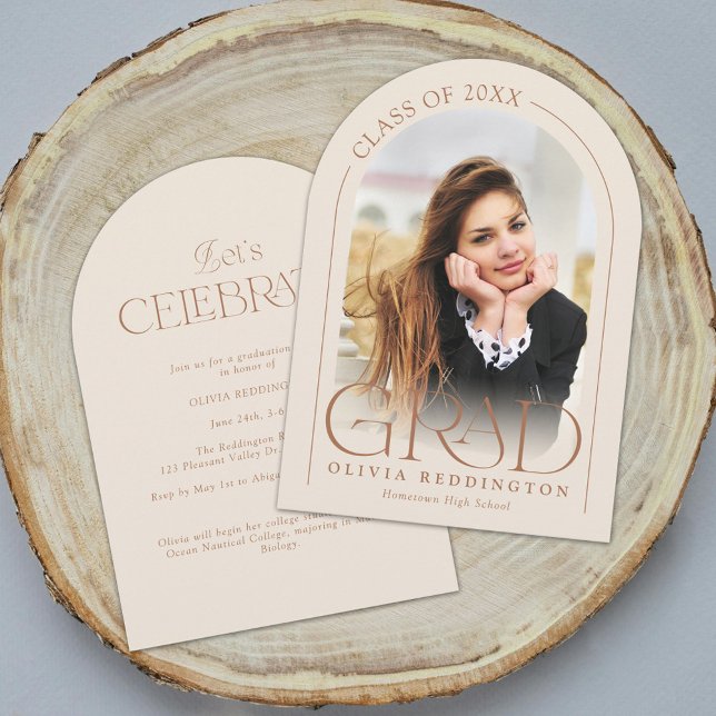 Studentfesten Modern Beige Minimal Photo Arch Inbjudningar (Skapare uppladdad)