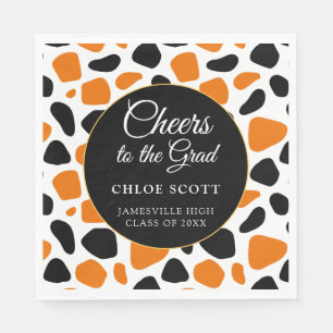 Studentfesten Modern Black Orange Animal Print Pappersservett